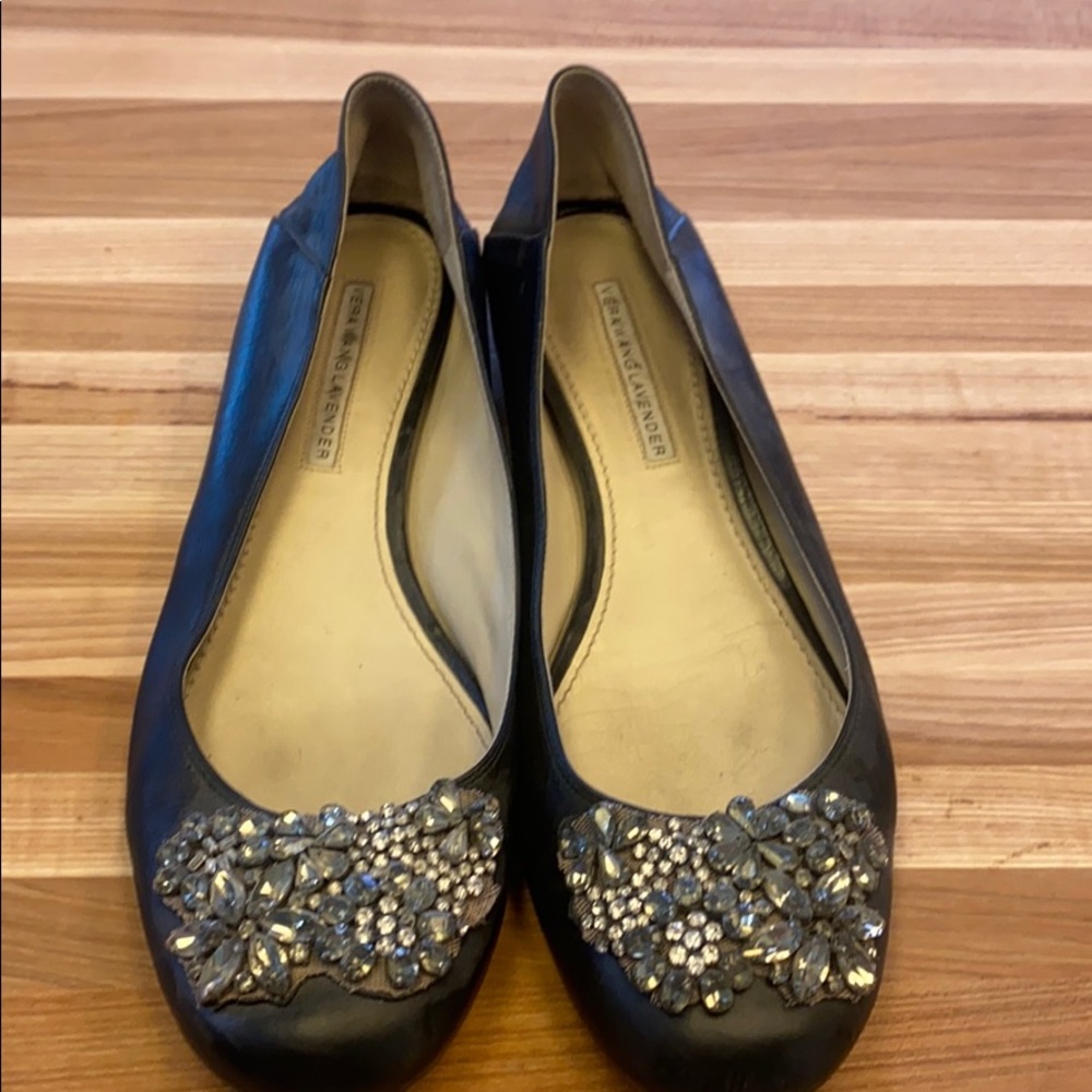 Vera Wang “Lavender” Ballet Flats, Black with Gemstones, 9